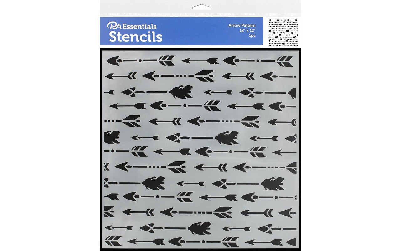 PA Essentials Stencil Arrow Pattern for Painting on Wood, Canvas, Paper, Fabric, Wall and Tile, Reusable DIY Art and Craft Stencils for Painting, 12"x12" Inches